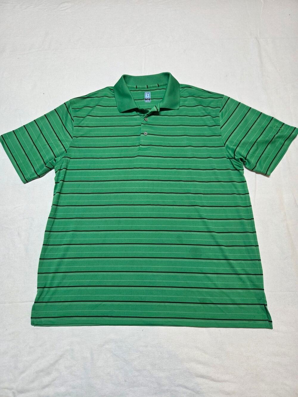 PGA Tour Green Striped Short-Sleeve Polo Size XL
